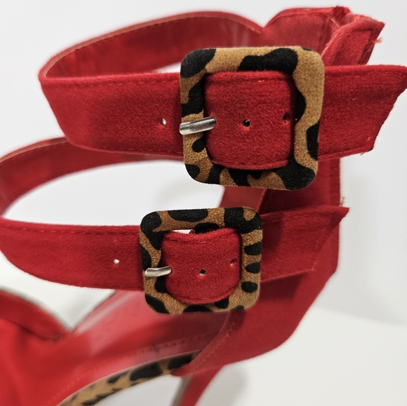 Liliana Leopard Print Double Strap, Peep Toe Stilettos Sexy Shoes Sz 7 - Picture 3 of 7